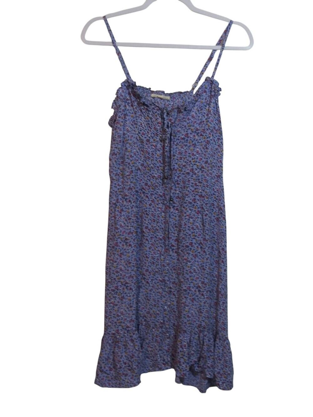 Sky and Sand Blue Floral Spaghetti Strap Sundress Light weight Ruffle Size L